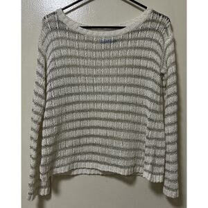 Alice & Olivia Women's Cream/Silver Ethan Metallic Open Knit Sweater - Size Med